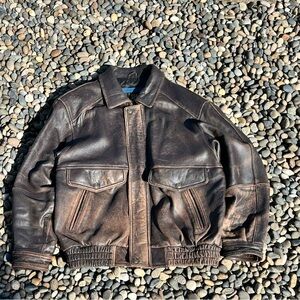 Vintage soft leather brown bomber jacket